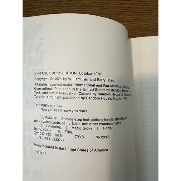 Now You See It, Now You Don't! : Lessons in Sleight of Hand by Bill Tarr (1976, - Picture 4 of 4